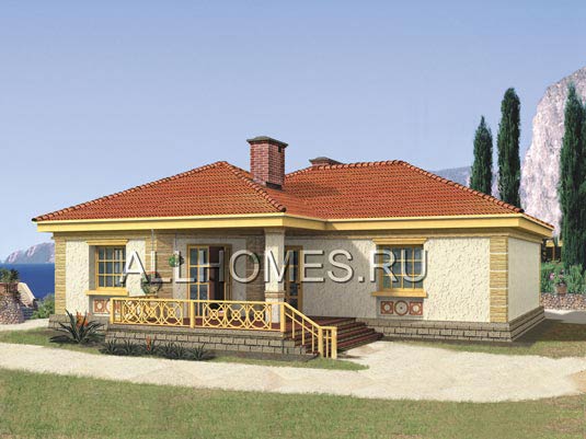 Проект загородного коттеджа из керамического камня F-105-1K площадью 105.20 кв.м и материалом кирпич