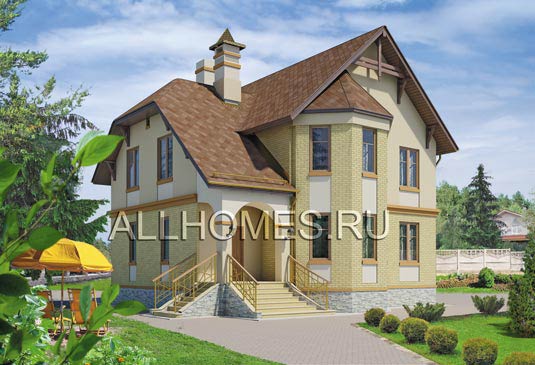 Проект дома двухэтажного с верандой J-167-1K площадью 167.40 кв.м и материалом кирпич