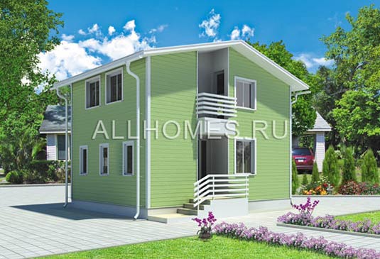 Проект двухэтажного дома 6 на 8 F-077-1S площадью 76.60 кв.м и материалом каркас