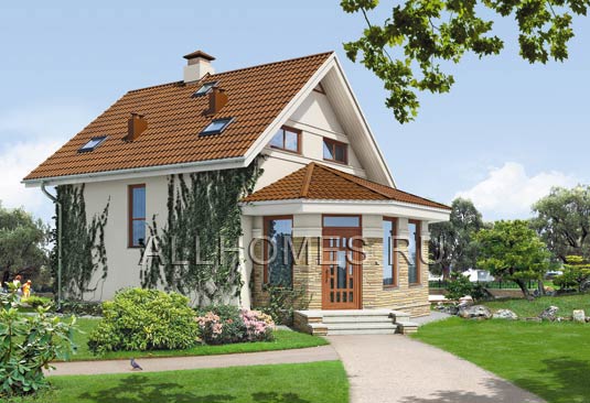 Проект компактного загородного коттеджа с эркером F-111-1P площадью 111.30 кв.м и материалом пеноблоки