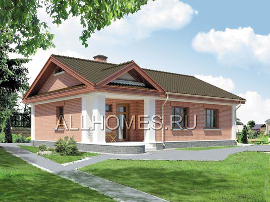 Проект загородного коттеджа с камином F-084-1P площадью 84.30 кв.м и материалом пеноблоки