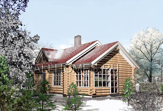 Проект небольшого загородного дома A-062-1D площадью 62.20 кв.м и материалом дерево