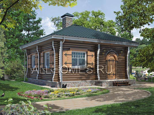 Проект бревенчатого загородного дома B-043-1D площадью 43.00 кв.м и материалом дерево