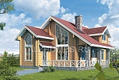 H-178-2D Проект деревянного загородного коттеджа с двускатной кровлей